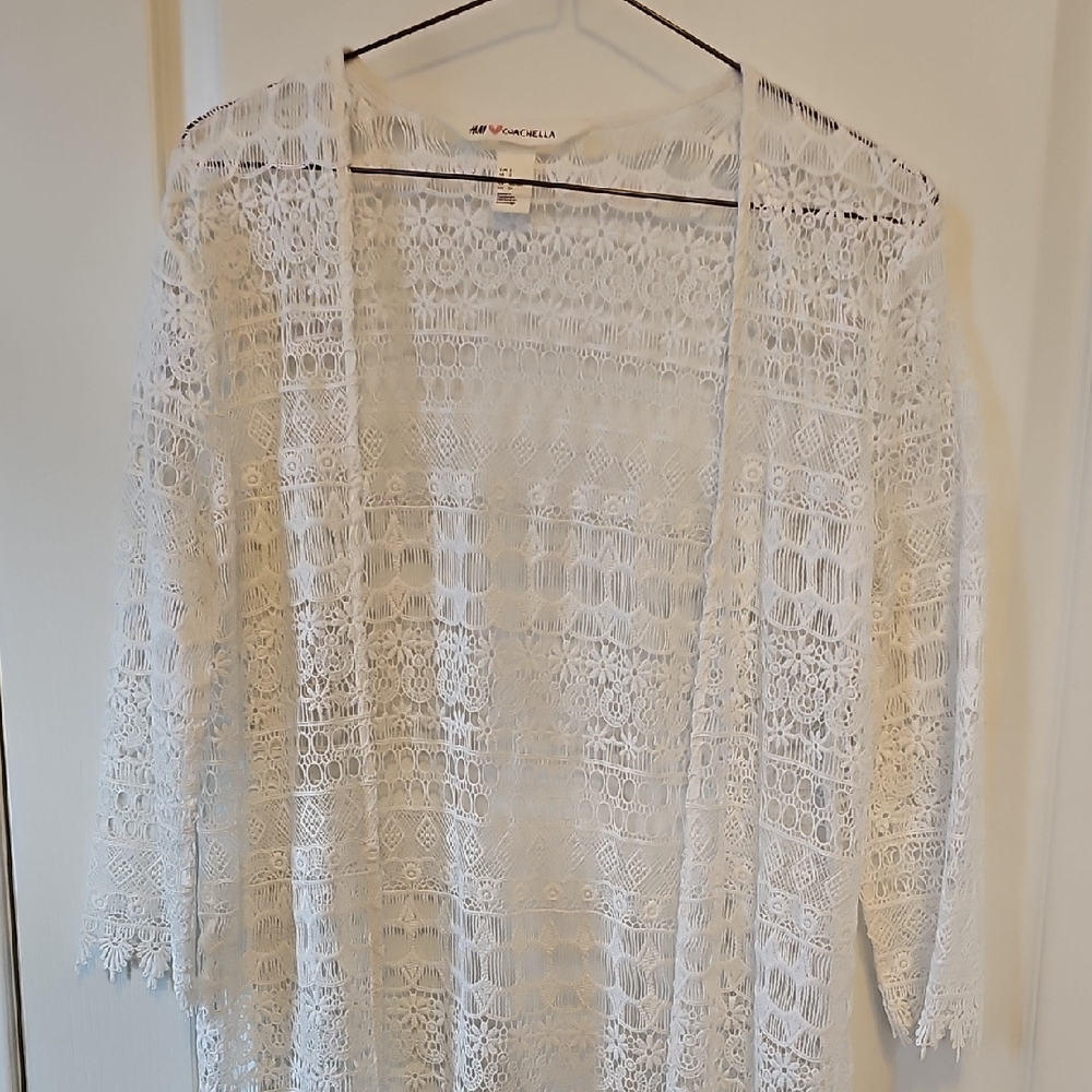 H&M Coachella White Lace Kimono Cardigan